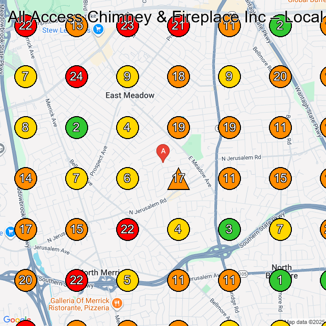 All Access Chimney & Fireplace Inc Chimney Services GeoGrid ranking map for East Meadow NY